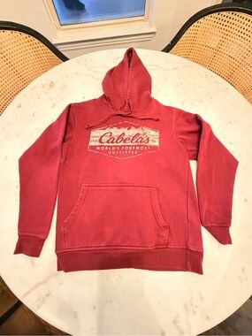Cabela's Red Hooded Sweatshirt with Front Logo Size Small